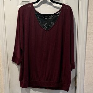 Torrid Deep Burgundy Lace Accent Blouse